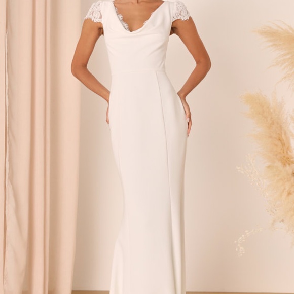 Lulus Dresses & Skirts - Lulus Forever Beloved White Lace Cap Sleeve Mermaid Maxi Dress - Size XS